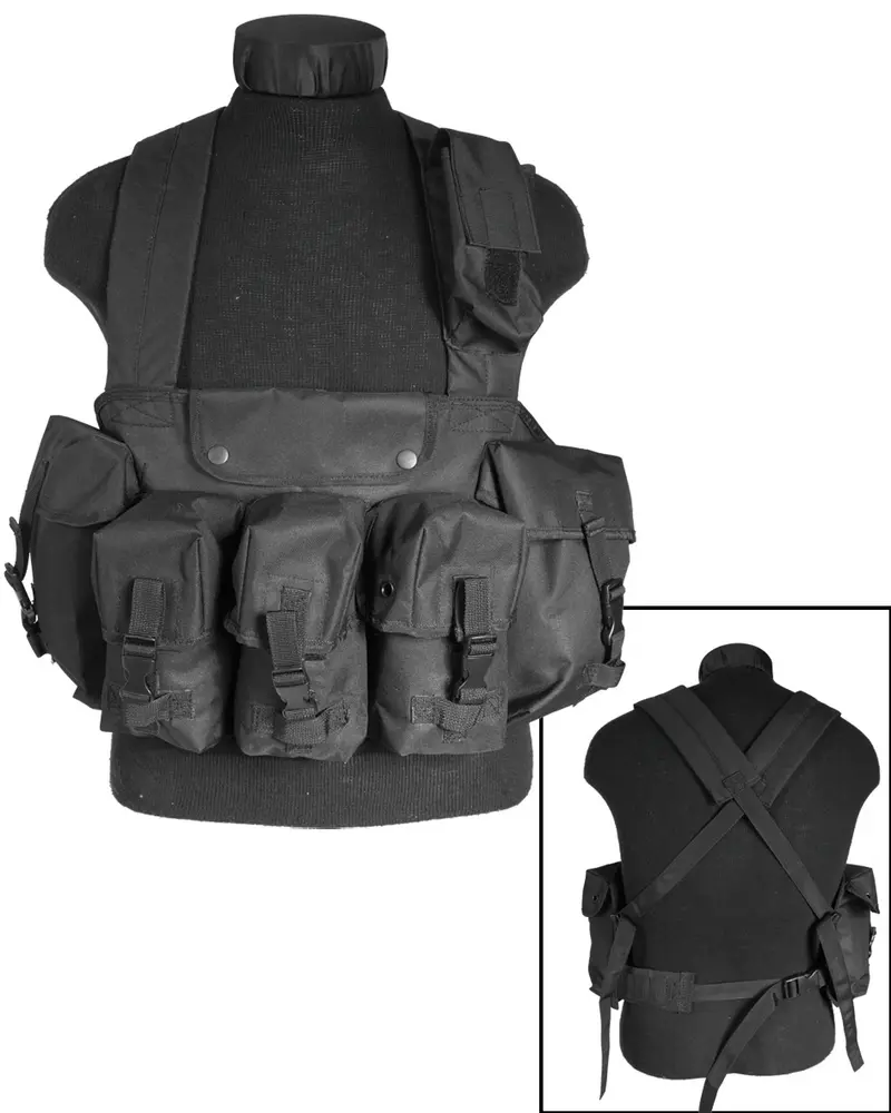 Mil-Tec Chest Rig 6-Pocket Schwarz - Arnés Táctico Negro con 6 Bolsillos