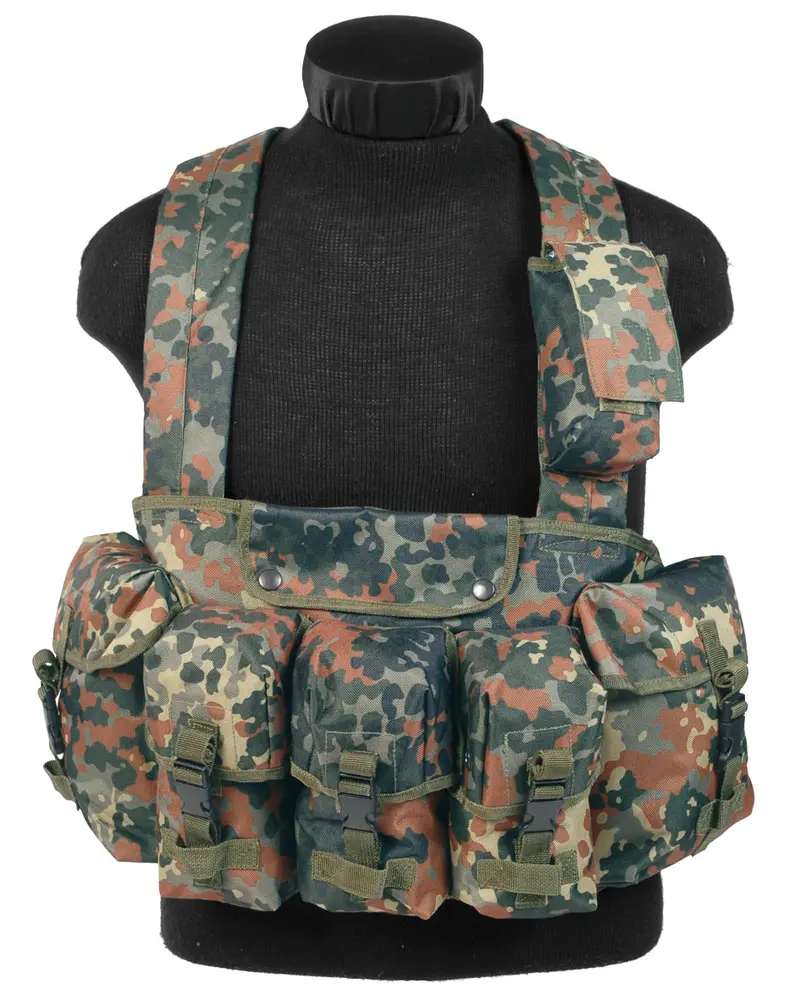 Mil-Tec Chest Rig Táctico 6 Bolsillos Camuflaje Flecktarn - Chaleco Táctico Profesional