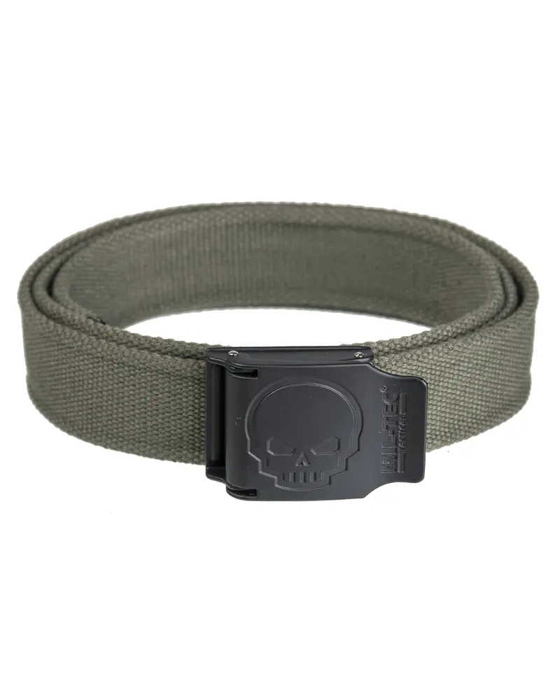 Mil-Tec Cinturón Táctico Skull 40mm Verde Oliva - Hebilla Calavera