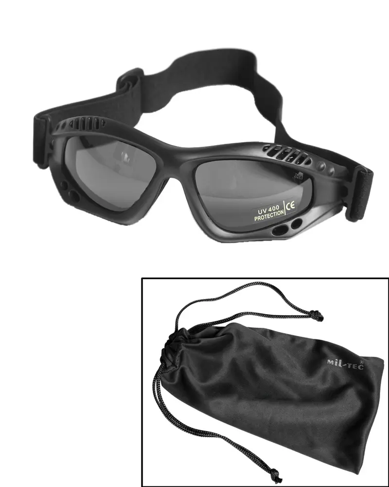 Mil-Tec Commando Brille Air Pro - Gafas Tácticas Negras con Cristal Ahumado y Sistema Antiempañamiento