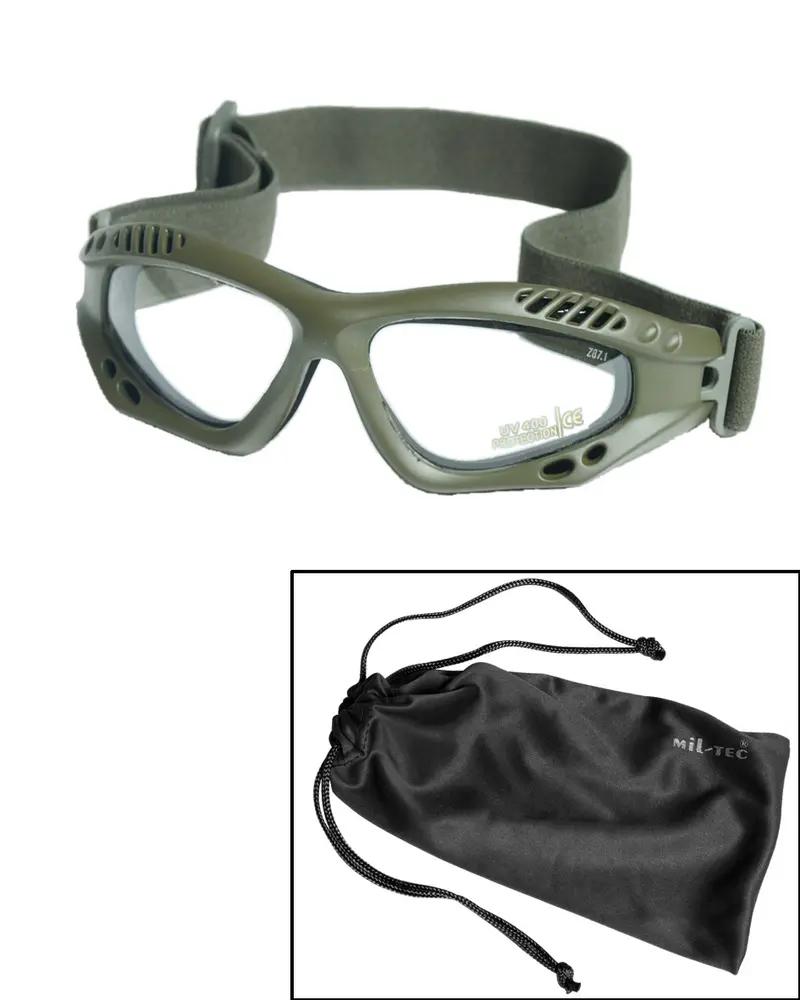 Mil-Tec Commando Brille Air Pro Oliv Klar - Gafas Tácticas Gaming