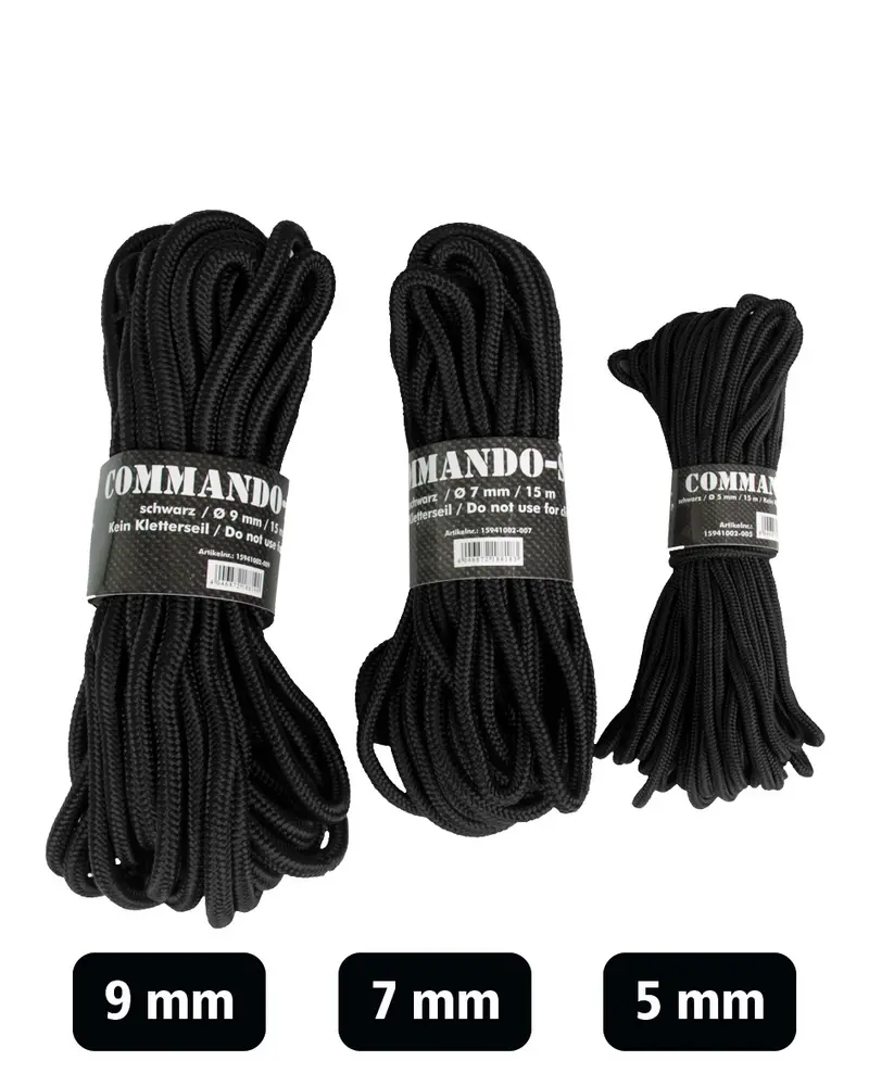 Mil-Tec Commando-Seil Cable Negro 5mm 15 Metros - Cuerda Táctica Gaming