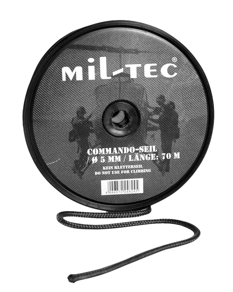 Mil-Tec Cuerda Comando Negra 5mm - Rollo 70 Metros para Outdoor y Uso Profesional