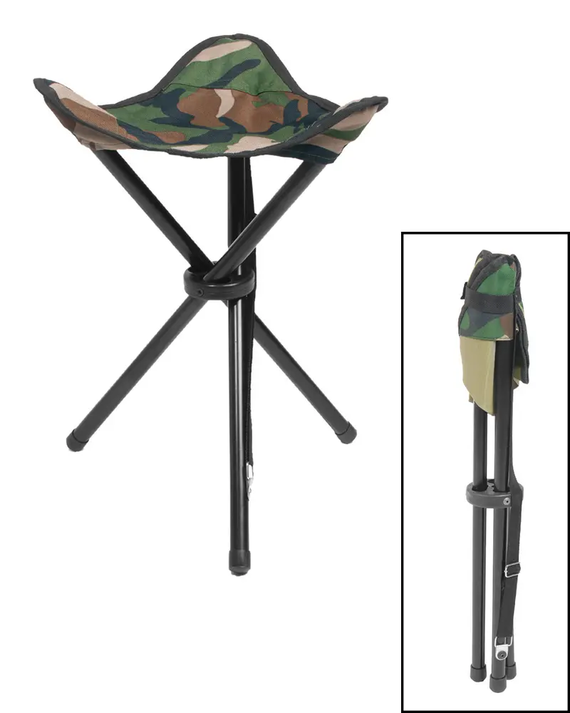 Mil-Tec Dreibein Klapphocker Woodland - Taburete Trípode Plegable Camuflaje