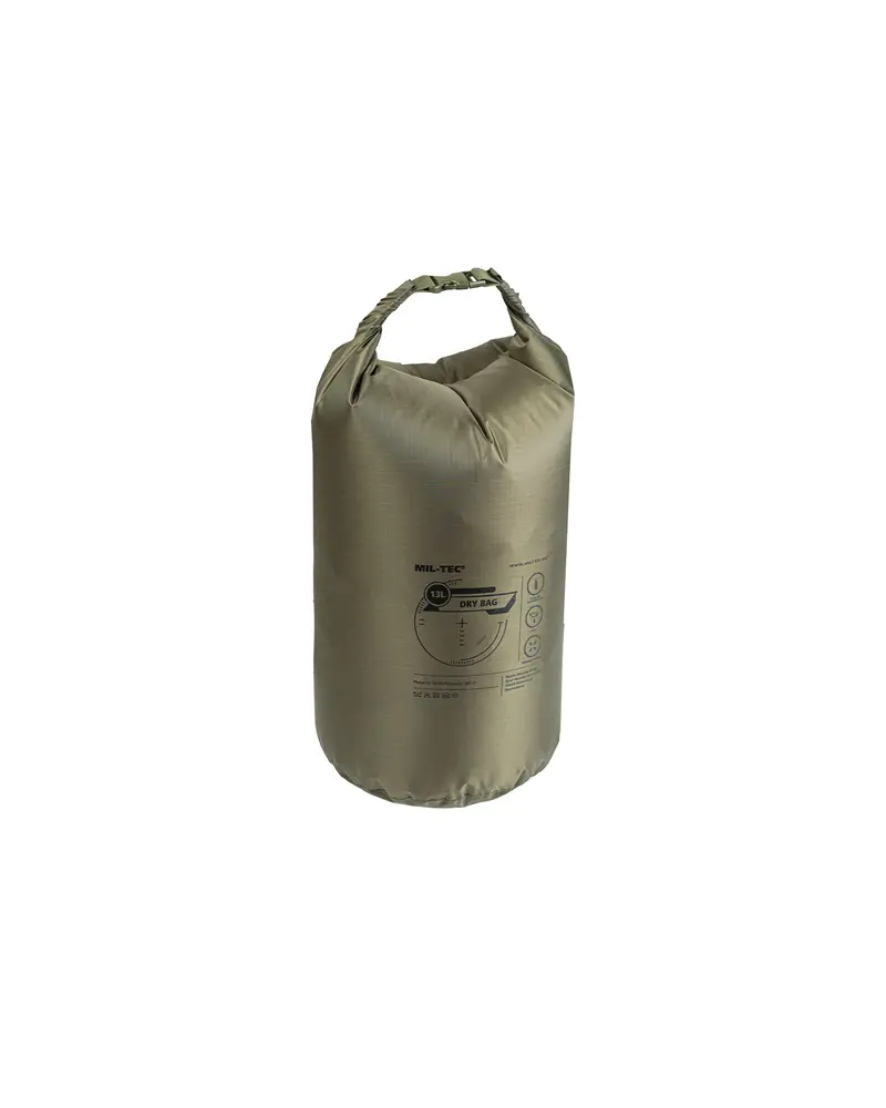 Mil-Tec Dry Bag 13L Oliva - Bolsa Estanca Impermeable para Camping y Deportes Acuáticos