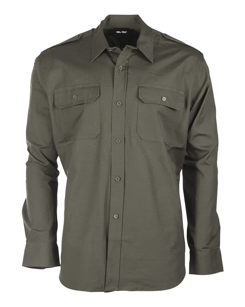 Mil-Tec Feldhemd Ripstop Oliv - Camisa Táctica Militar Verde Oliva
