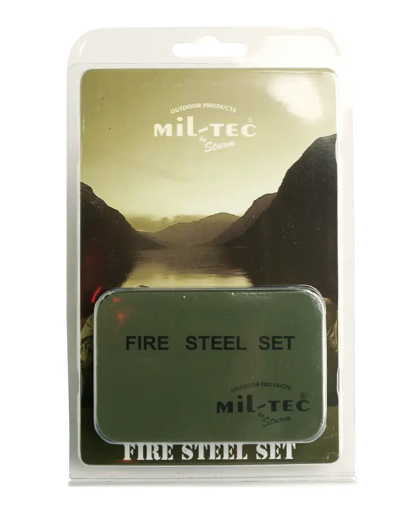Mil-Tec Fire Steel Set M.Behälter - Kit Pedernal Supervivencia con Contenedor