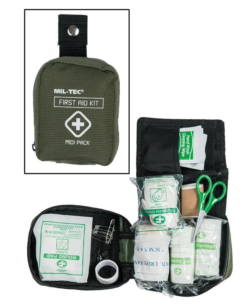 Mil-Tec First Aid Pack Midi Oliva - Botiquín Táctico Compacto Militar