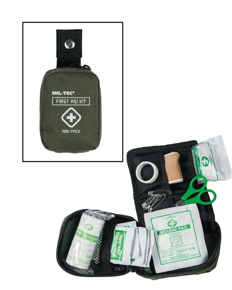 Mil-Tec First Aid Pack Mini Oliv - Botiquín Táctico Compacto Militar