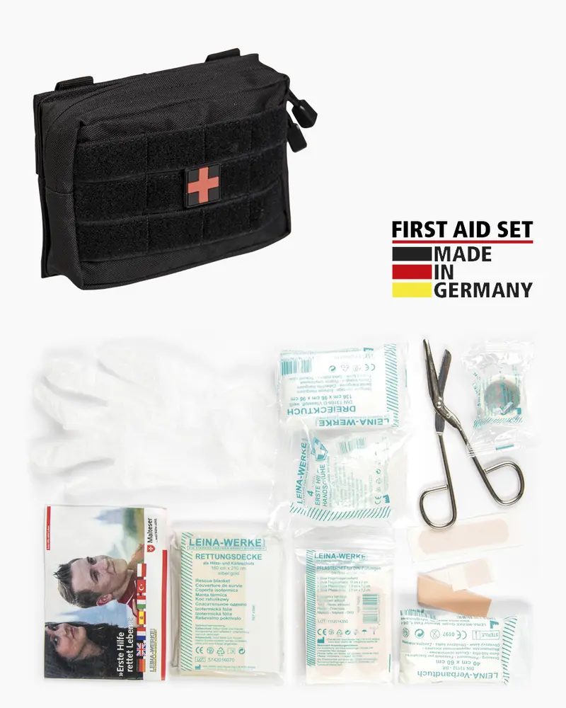 Mil-Tec First Aid Set Leina Pro 25 Piezas - Kit de Primeros Auxilios Profesional Negro