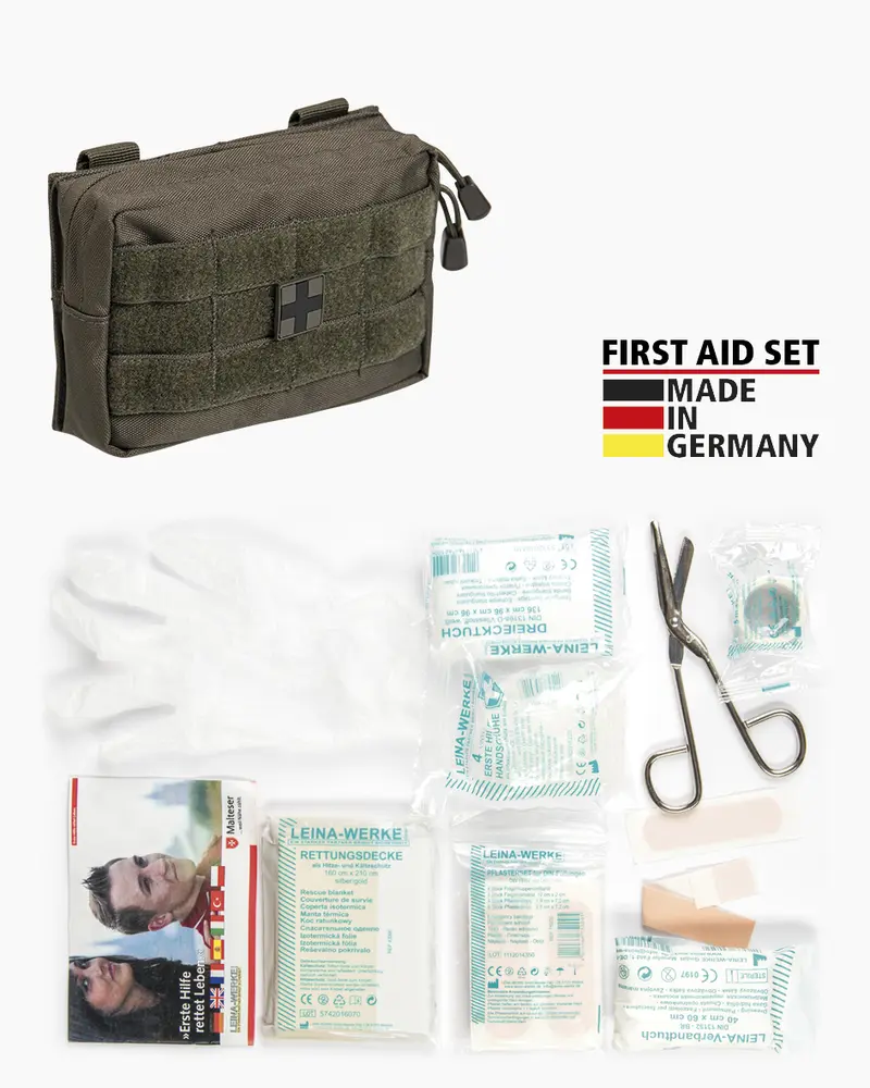 Mil-Tec First Aid Set Leina Pro Botiquín Primeros Auxilios 25 Elementos Militar Oliva