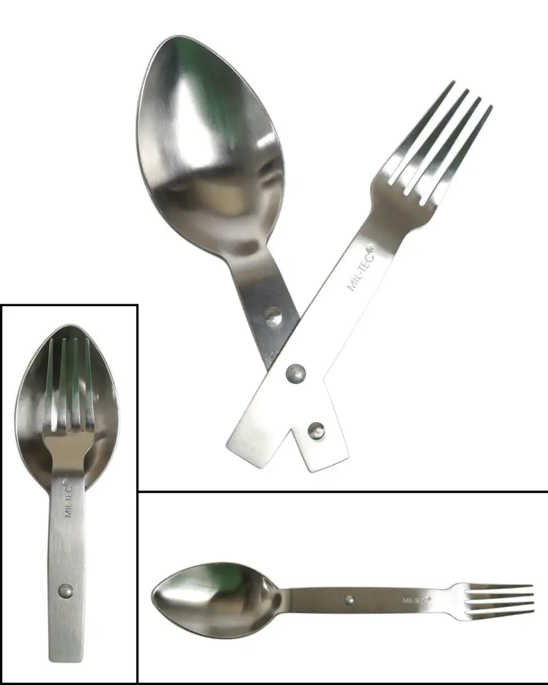 Mil-Tec Göffel Cubierto Plegable 3 en 1 Acero Inoxidable para Camping y Outdoor