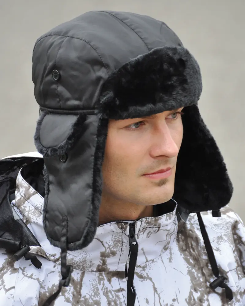 Mil-Tec Gorro de Piloto MA1 Negro - Gorro Militar de Piel Sintética Estilo Aviador
