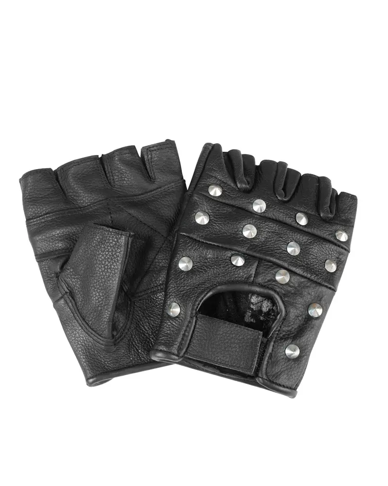 Mil-Tec Guantes Biker Fingerless de Cuero con Tachuelas