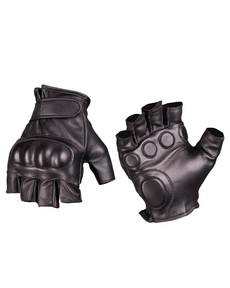 Mil-Tec Guantes Tácticos sin Dedos de Cuero Negro - Tactical Fingerless Leather