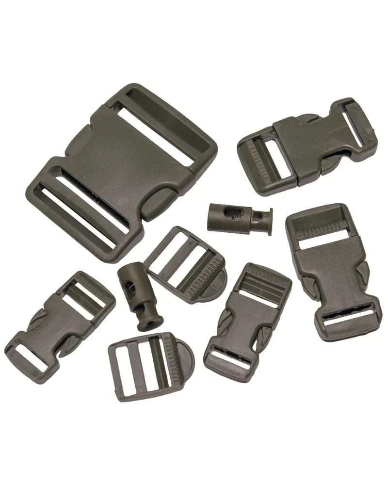 Mil-Tec Juego de 9 Hebillas Tácticas Oliva - Set Completo para Equipamiento Militar y Outdoor