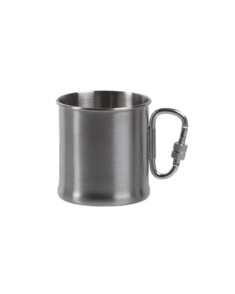 Mil-Tec Karabinerbecher - Taza de Acero Inoxidable 250ml con Mosquetón para Camping