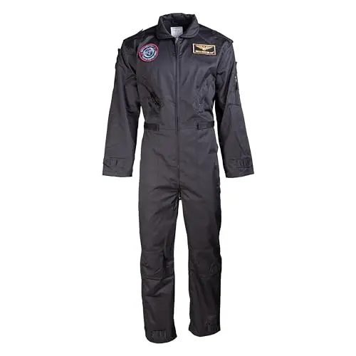 Mil-Tec Mono de Vuelo Militar con Insignias Negro - Traje Táctico Profesional