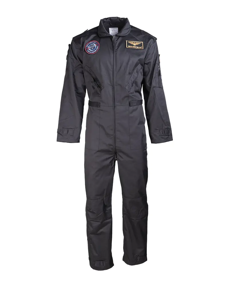 Mil-Tec Mono de Vuelo Militar con Insignias Negro - Traje Táctico Profesional