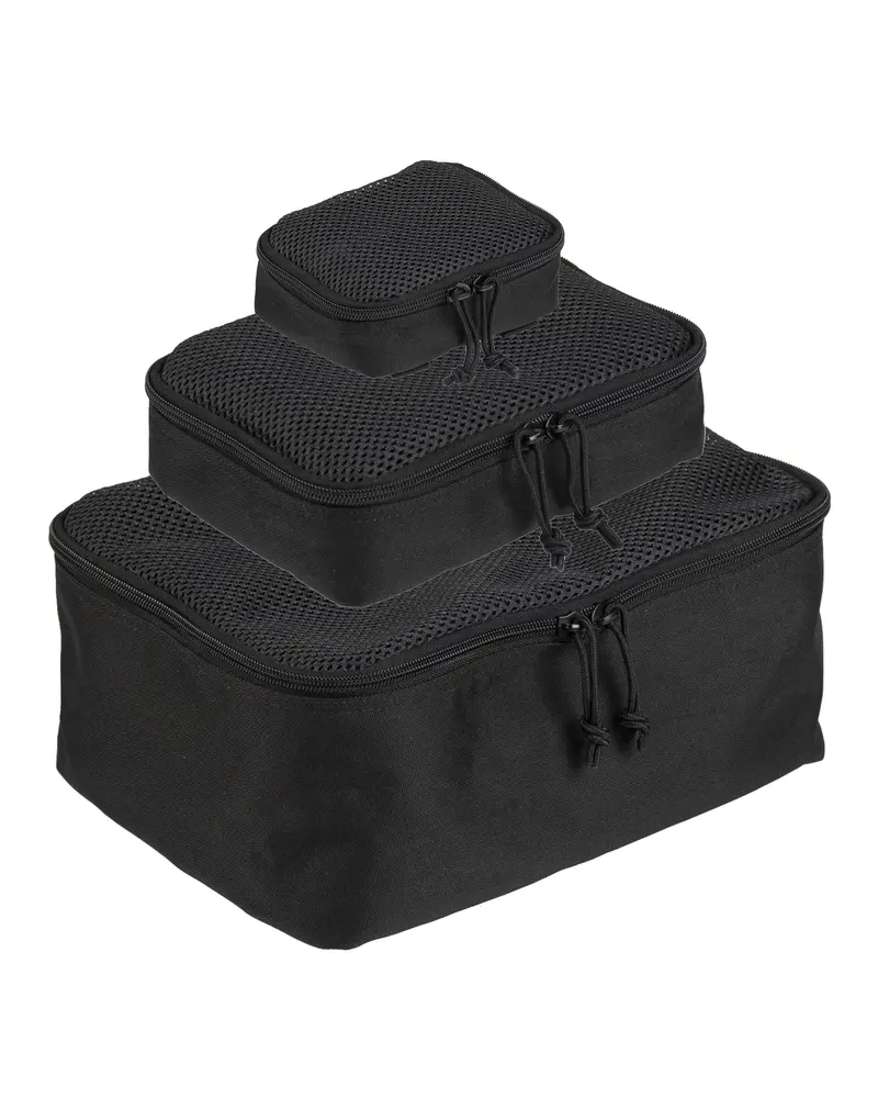 Mil-Tec Netz Pouch Set 3 Piezas Negro - Organizadores de Malla Tácticos