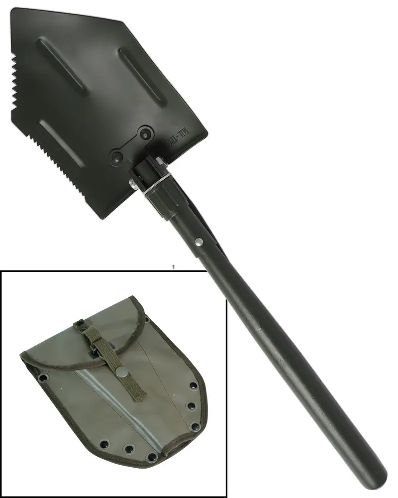 Mil-Tec Pala Plegable Militar US Klappspaten con Funda - Acabado de Goma Antideslizante
