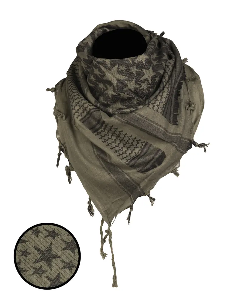 Mil-Tec Pañuelo Táctico Shemagh 110x110cm Estrellas Oliva/Negro