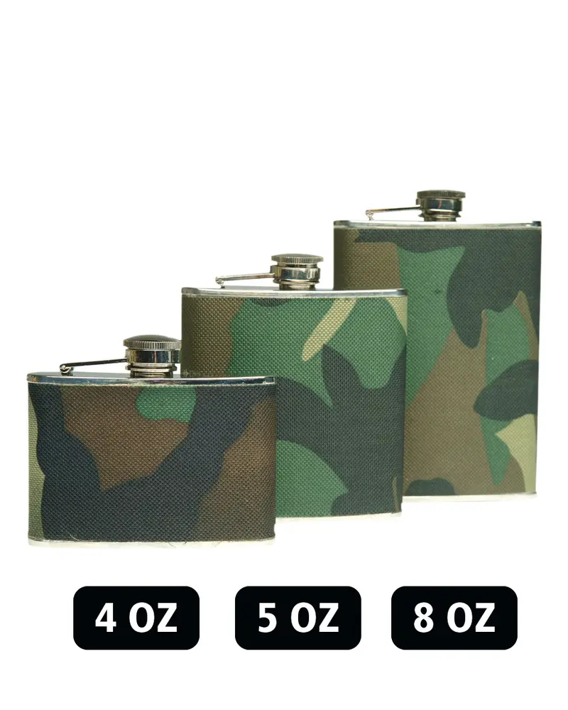 Mil-Tec Petaca de Acero Inoxidable Woodland 8 OZ - Cantimplora Táctica para Camping