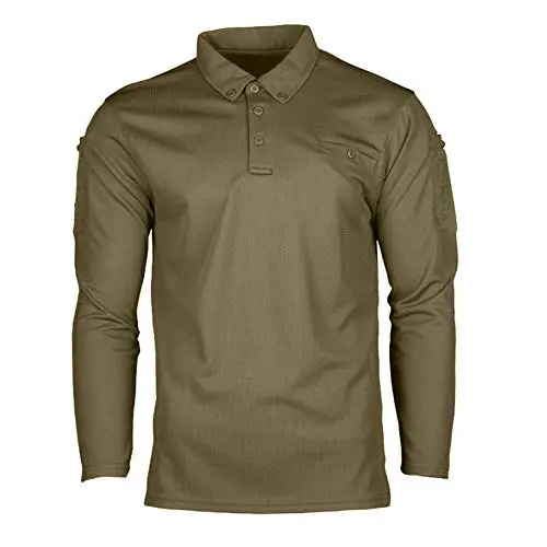 Mil-Tec Polo Quick Dry Manga Larga Dark Coyote - Camiseta Táctica Secado Rápido