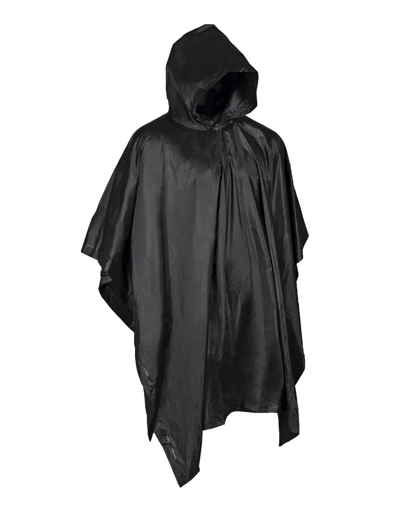 Mil-Tec Poncho Vinyl Schwarz - Poncho Impermeable Negro para Trabajo y Exterior