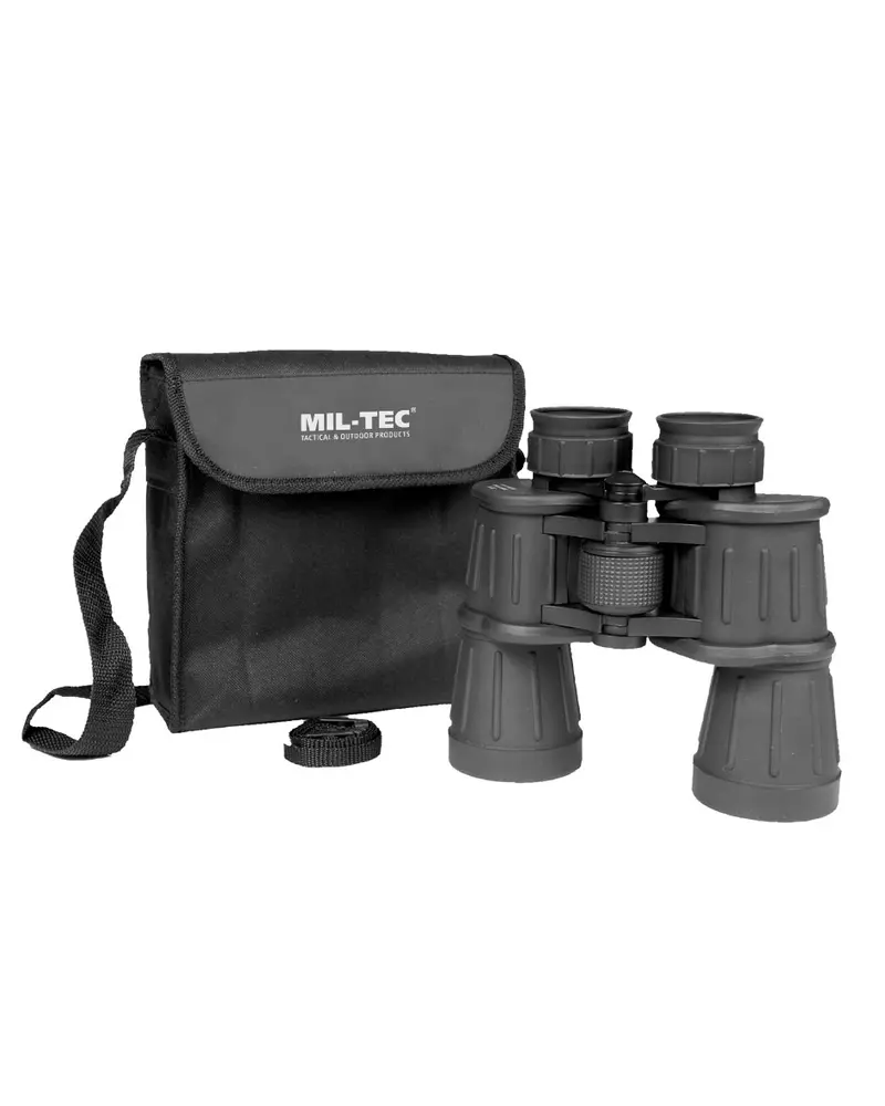 Mil-Tec Prismáticos 7x50 con Recubrimiento de Goma Negro - Resistentes y Antideslizantes