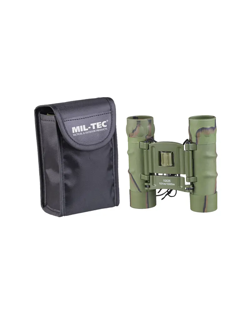 Mil-Tec Prismáticos Plegables 10x25 Camuflaje - Binoculares Compactos Tácticos
