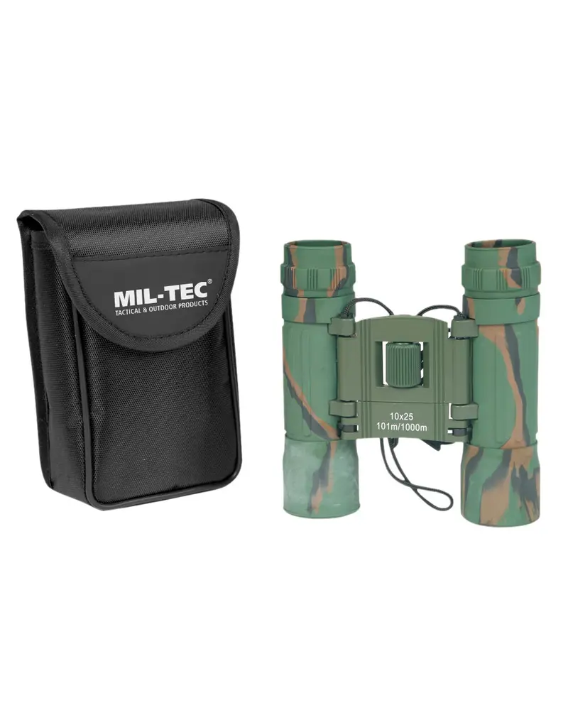 Mil-Tec Prismáticos Plegables 10x25 Camuflaje - Binoculares Compactos Tácticos