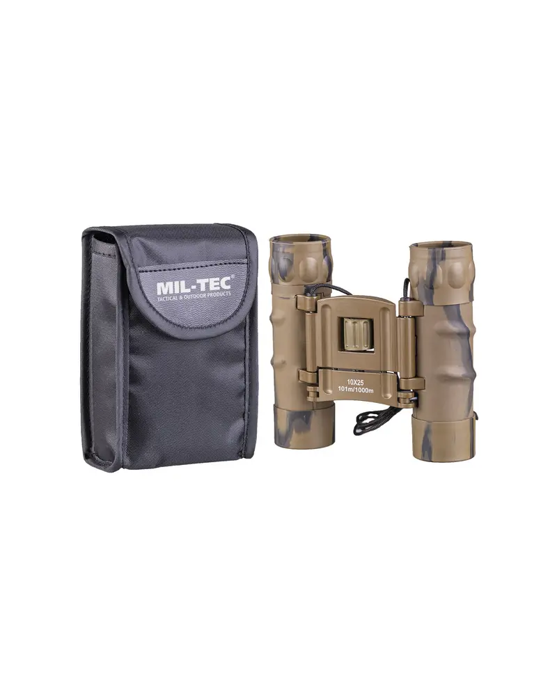 Mil-Tec Prismáticos Plegables 10x25 Desert - Binoculares Compactos Militares