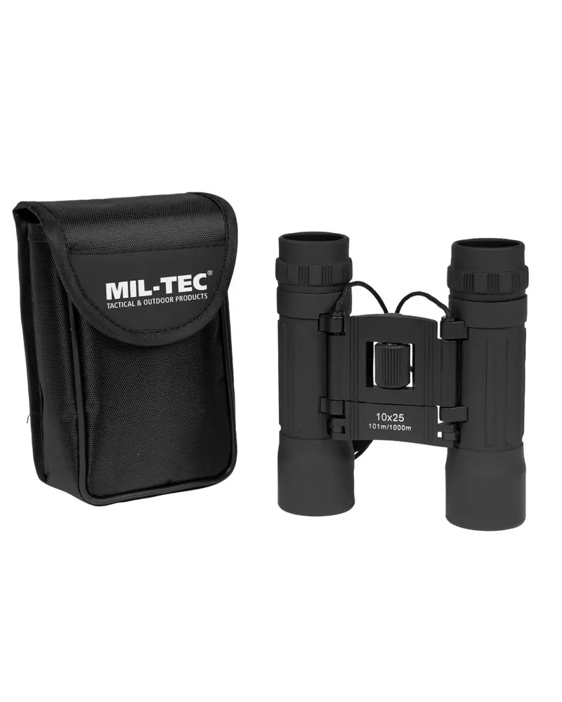 Mil-Tec Prismáticos Plegables 10x25 Negro - Compactos y Ligeros para Exterior