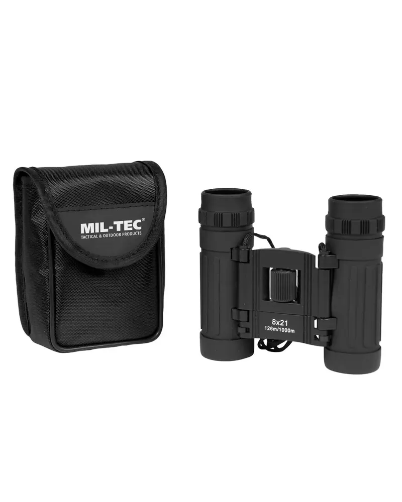 Mil-Tec Prismáticos Plegables 8x21 Negro - Binoculares Compactos Portátiles