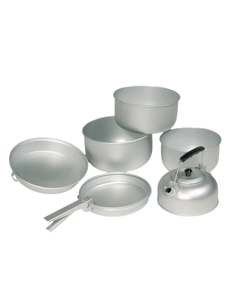 Mil-Tec Set Cocina Aluminio 5 Piezas - 3 Ollas, Sartén y Tetera Camping