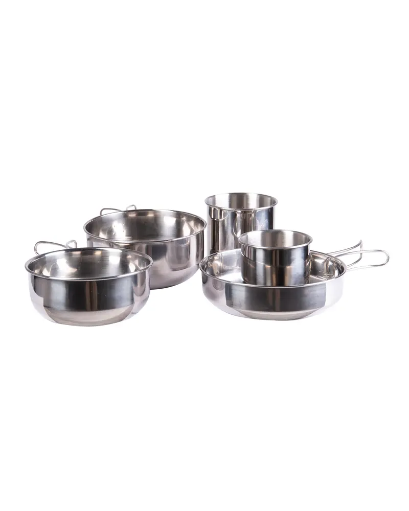 Mil-Tec Set de Cocina Acero Inoxidable 5 Piezas para Camping y Aire Libre