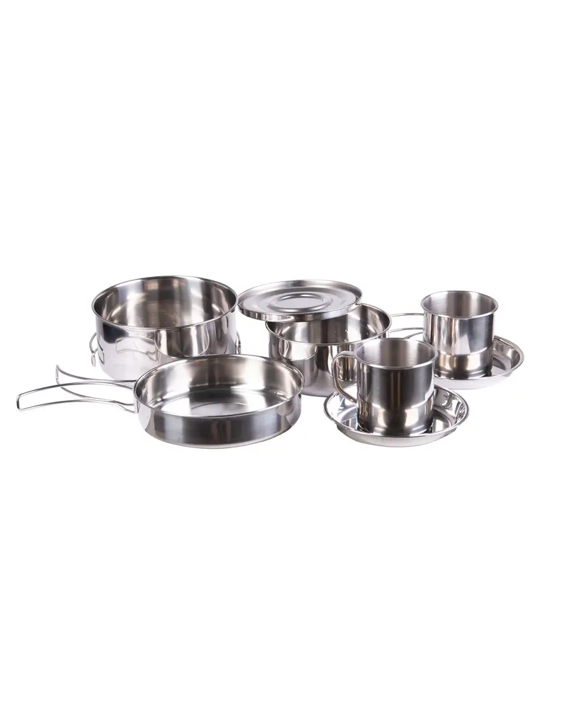 Mil-Tec Set de Cocina Camping Acero Inoxidable 8 Piezas - Kit Completo Outdoor