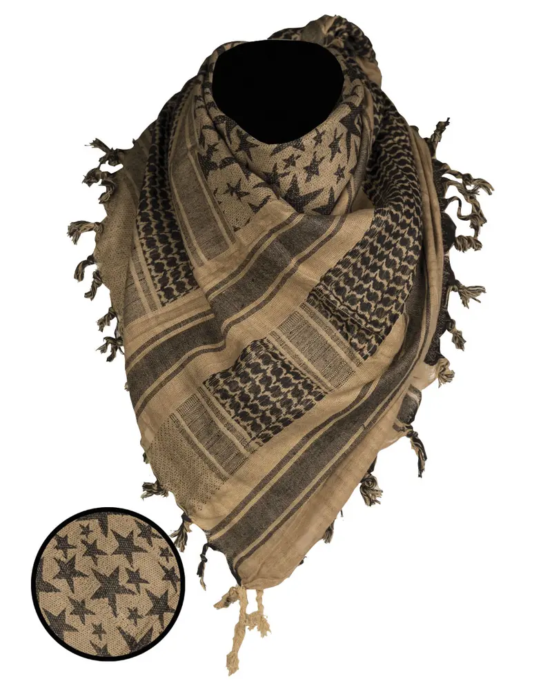 Mil-Tec Shemagh Táctico 110x110cm Patrón Estrellas Coyote Negro