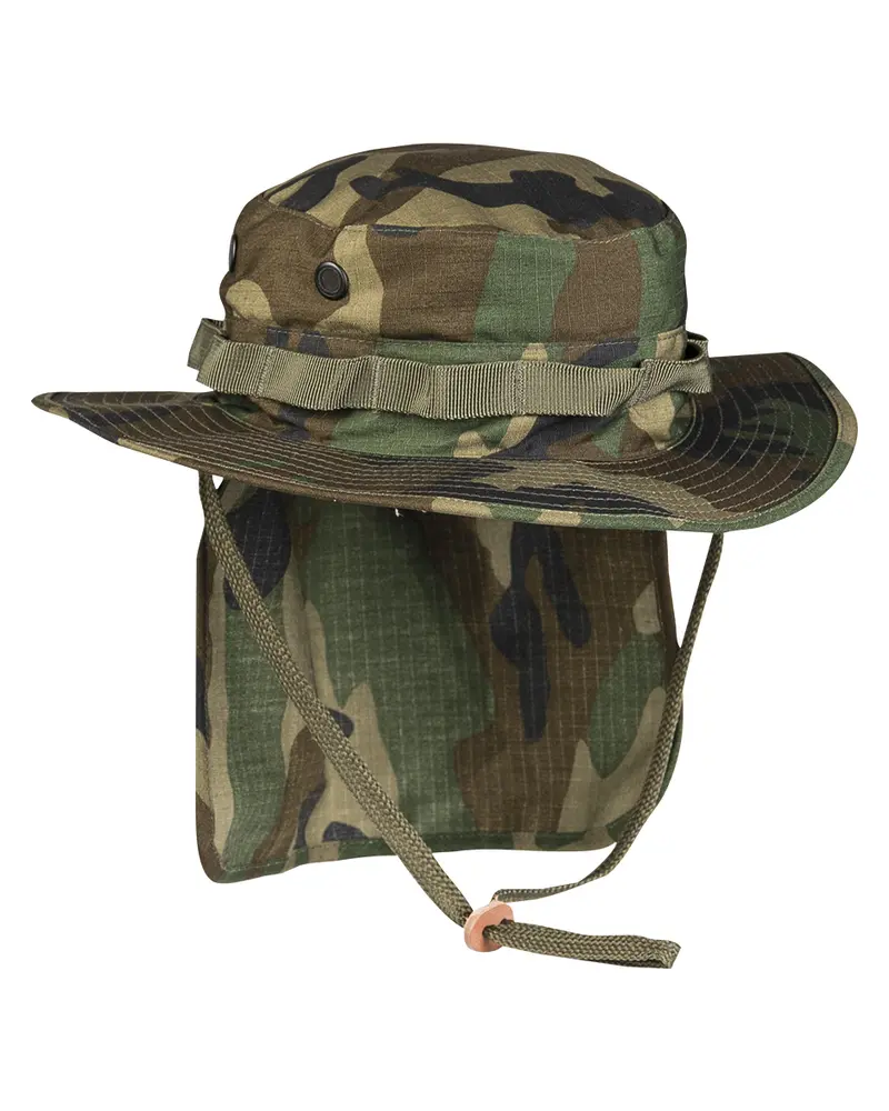 Mil-Tec Sombrero Boonie Woodland con Protección Cuello - Talla