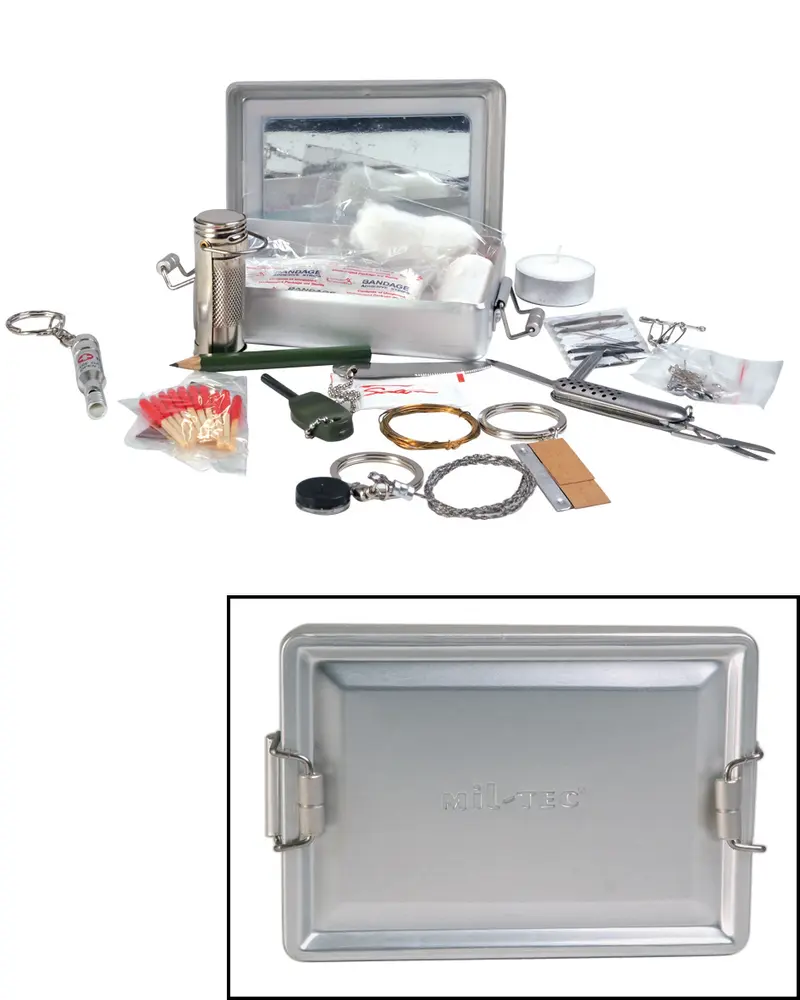 Mil-Tec Survival Kit Alu Box - Kit de Supervivencia en Caja de Aluminio Resistente
