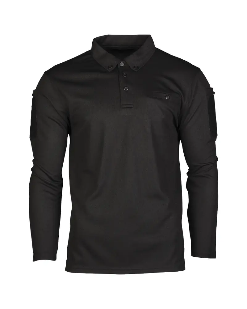 Mil-Tec Tactical Quick Dry Polo Manga Larga Negro - Polo Táctico Secado Rápido