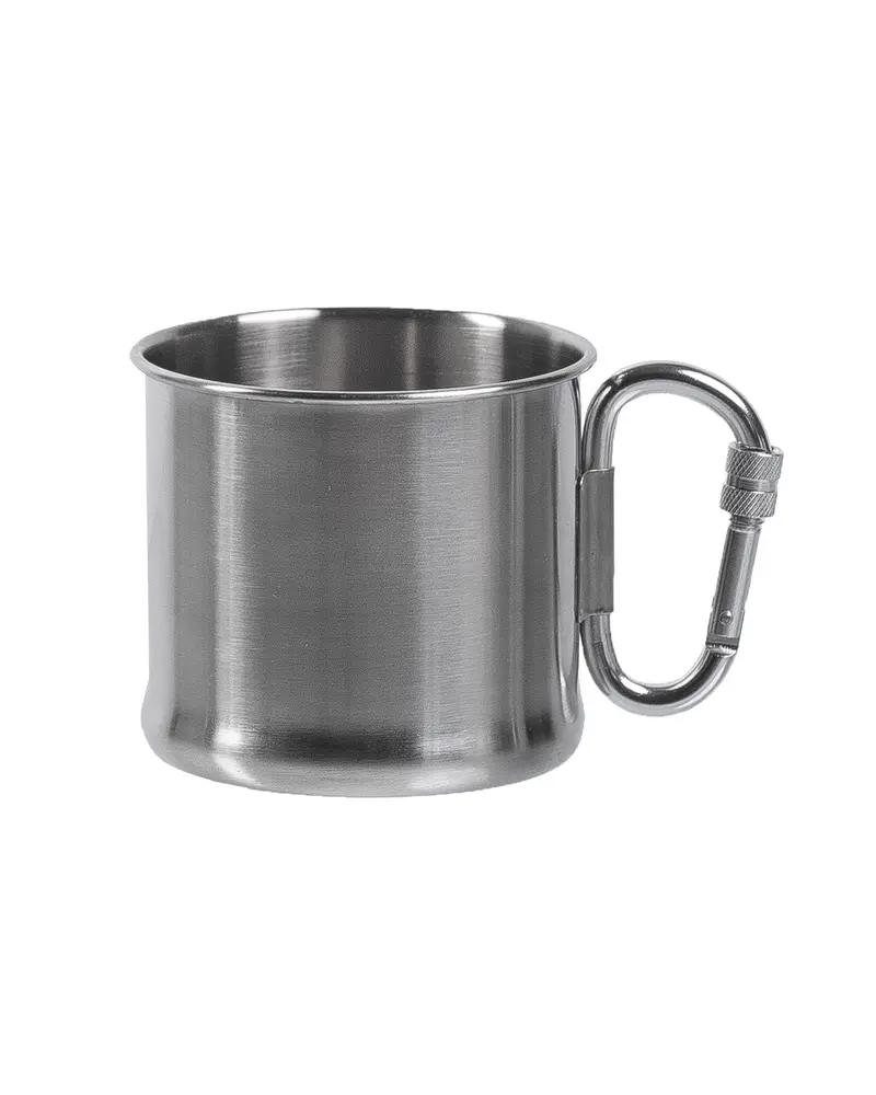 Mil-Tec Taza de Acero Inoxidable con Mosquetón 500ml - Ideal para Camping y Senderismo