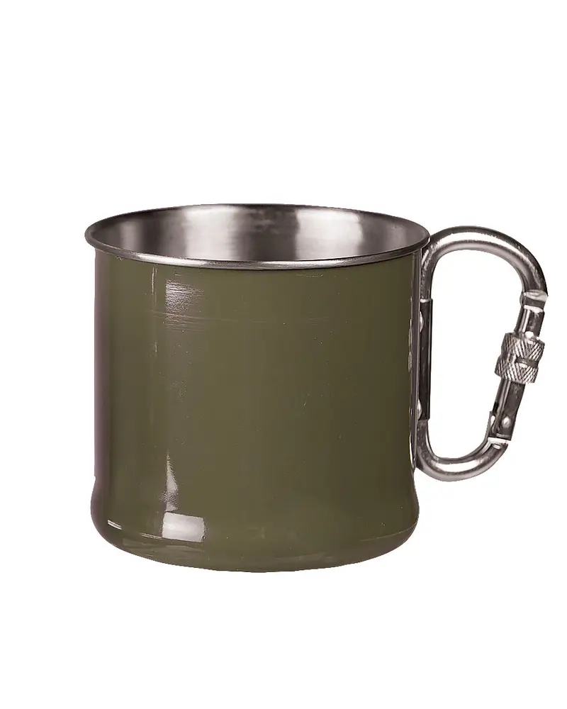 Mil-Tec Taza Militar Acero Inoxidable 500ml con Mosquetón Verde Oliva