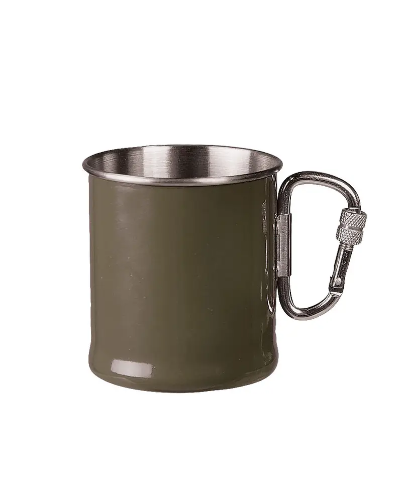 Mil-Tec Taza Mosquetón Acero Inoxidable 250ml Verde Oliva - Camping y Senderismo