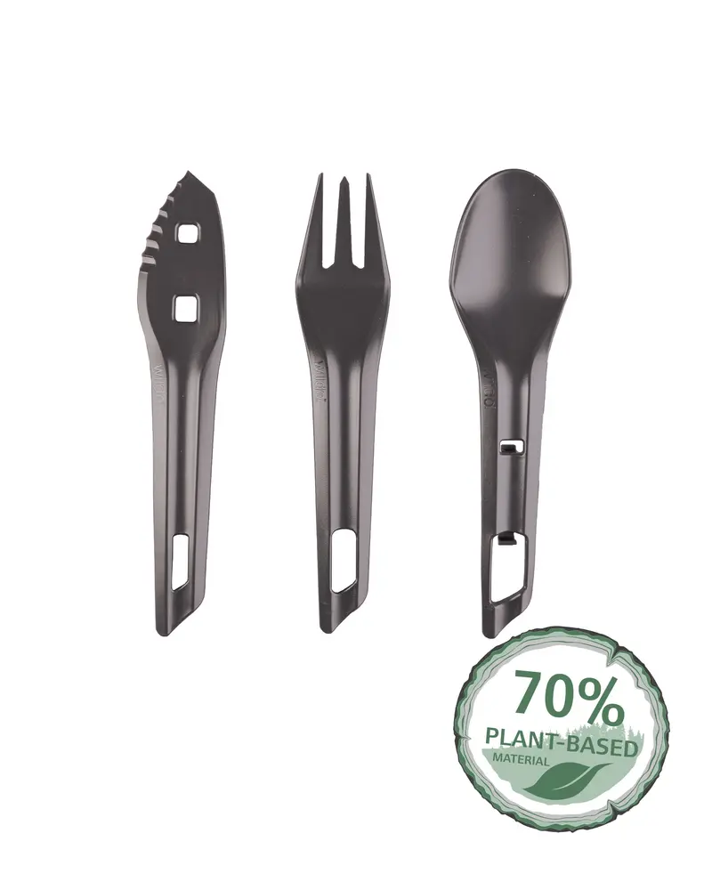 Mil-Tec The OCYS Outdoor Cutlery Set Wildo - Cubiertos Camping Ultraligeros Gris Oscuro