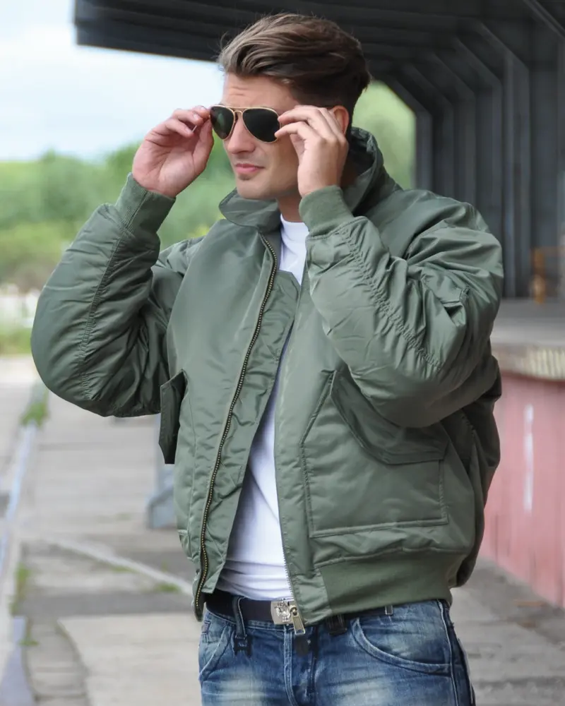 Mil-Tec US Fliegerjacke CWU Basic Oliva - Chaqueta de Vuelo Militar Auténtica