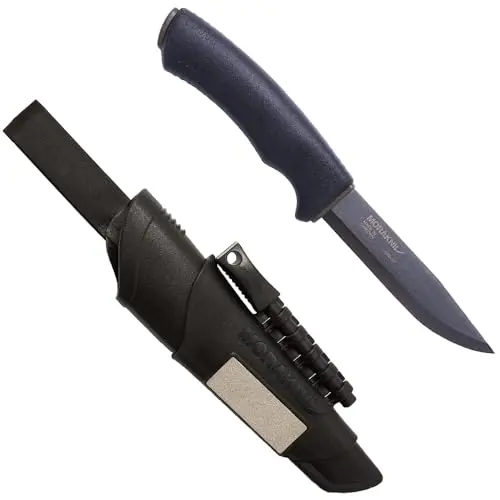 Morakniv Bushcraft Survival Negro - Cuchillo de Supervivencia con Hoja de Acero al Carbono