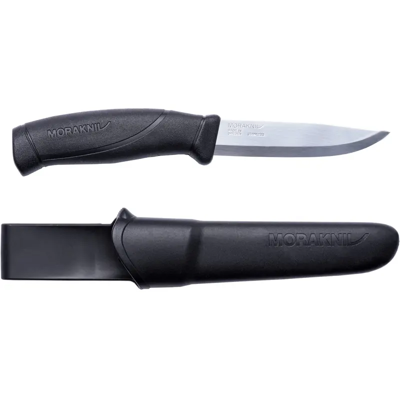 Morakniv Companion Black - Cuchillo Bushcraft de Acero Carbono con Mango Ergonómico