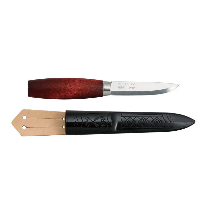 Morakniv Unisex Adult Classic 1/0 con hoja de acero al carbono de 7,6 cm, mango de madera de abedul marrón rojizo y vaina de polímero con correa de cuero 13603, multicolor, estándar
